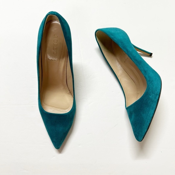 J Crew Womens Emerald Green Elise Suede Leather Pointed Toe Heels Size 7.5 - Picture 1 of 10
